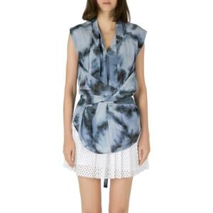 IRO Paris Grey Silk Abstract Tie Dye Orphee Wrap Blouse Sz 36 Small RL